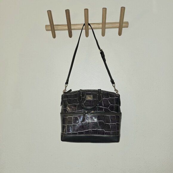 Dooney & Bourke Dillen Croco Embossed Double Pocket Satchel Brown Leather Bag - Picture 12 of 16